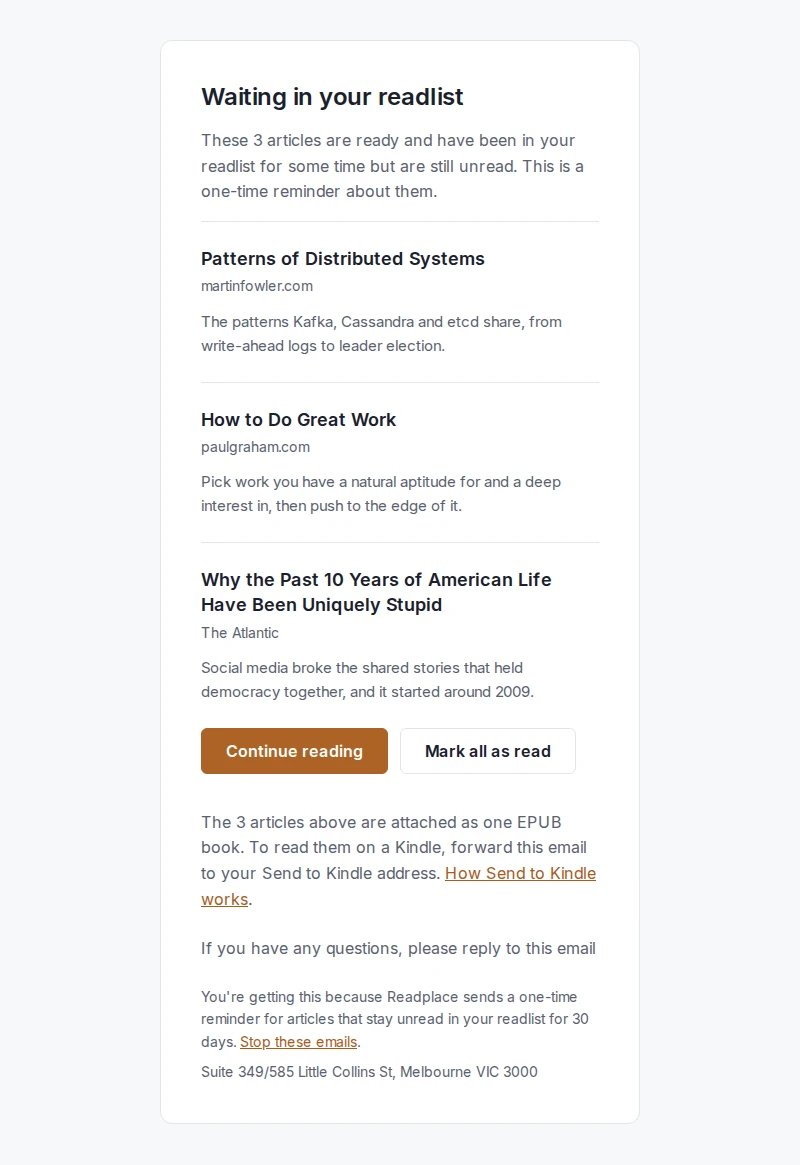 Digest email with EPUB